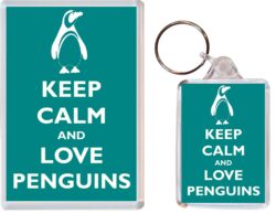 Keep Calm and Love Penguins - Jumbo Fridge Magnet & Double Sided Large Keyring Key Fob Chain Ring Gift Present Souvenir