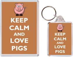 Keep Calm and Love Pigs - Jumbo Fridge Magnet & Double Sided Large Keyring Key Fob Chain Ring Gift Present Souvenir
