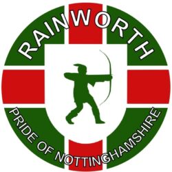 Rainworth - Pride of Nottinghamshire - TWO PACK - Car Bumper Laptop Window Decal County Flag Sticker