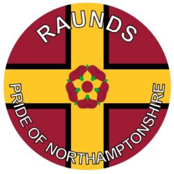 Raunds - Pride of Northamptonshire - TWO PACK - Car Bumper Laptop Window Decal County Flag Sticker