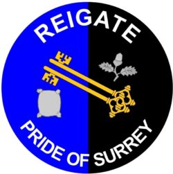 Reigate - Pride of Surrey - TWO PACK - Car Bumper Laptop Window Decal County Flag Sticker