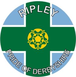 Ripley - Pride of Derbyshire - TWO PACK - Car Bumper Laptop Window Decal County Flag Sticker