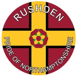 Rushden - Pride of Northamptonshire - TWO PACK - Car Bumper Laptop Window Decal County Flag Sticker