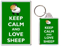 Keep Calm and Love Sheep - Jumbo Fridge Magnet & Double Sided Large Keyring Key Fob Chain Ring Gift Present Souvenir