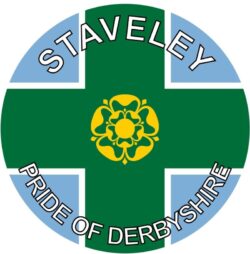 Staveley - Pride of Derbyshire - TWO PACK - Car Bumper Laptop Window Decal County Flag Sticker