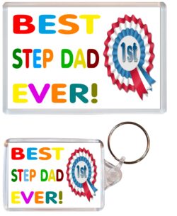 Best Step Dad Ever - Jumbo Fridge Magnet & Double Sided Large Keyring Key Fob Chain Ring Gift Present Souvenir