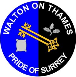 Walton on Thames - Pride of Surrey - TWO PACK - Car Bumper Laptop Window Decal County Flag Sticker
