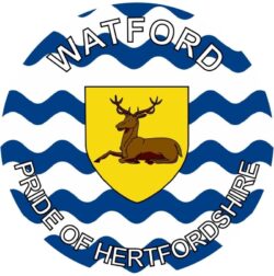 Watford - Pride of Hertfordshire - TWO PACK - Car Bumper Laptop Window Decal County Flag Sticker