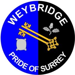 Weybridge - Pride of Surrey - TWO PACK - Car Bumper Laptop Window Decal County Flag Sticker