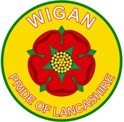 Wigan - Pride of Lancashire - TWO PACK - Car Bumper Laptop Window Decal County Flag Sticker