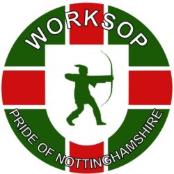 Worksop - Pride of Nottinghamshire - TWO PACK - Car Bumper Laptop Window Decal County Flag Sticker