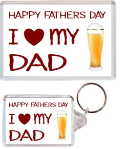 Happy Fathers Day - I Love my Dad - Jumbo Fridge Magnet & Double Sided Large Keyring Key Fob Chain Ring Gift Present Souvenir