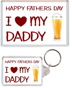 Happy Fathers Day - I Love my Daddy - Jumbo Fridge Magnet & Double Sided Large Keyring Key Fob Chain Ring Gift Present Souvenir