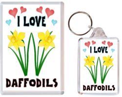 I Love Daffodils - Jumbo Fridge Magnet & Double Sided Large Keyring Key Fob Chain Ring Gift Present Souvenir