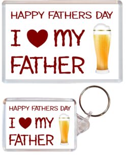 Happy Fathers Day - I Love my Father - Jumbo Fridge Magnet & Double Sided Large Keyring Key Fob Chain Ring Gift Present Souvenir