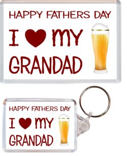 Happy Fathers Day - I Love my Grandad - Jumbo Fridge Magnet & Double Sided Large Keyring Key Fob Chain Ring Gift Present Souvenir