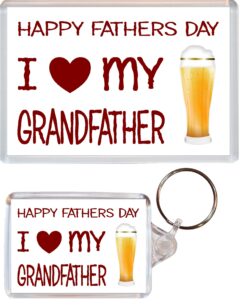 Happy Fathers Day - I Love my Grandfather - Jumbo Fridge Magnet & Double Sided Large Keyring Key Fob Chain Ring Gift Present Souvenir