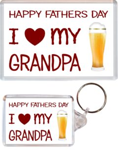 Happy Fathers Day - I Love my Grandpa - Jumbo Fridge Magnet & Double Sided Large Keyring Key Fob Chain Ring Gift Present Souvenir