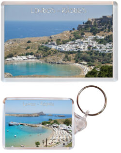 Lindos - Rhodes - Greece - Jumbo Fridge Magnet & Double Sided Large Keyring Key Fob Chain Ring Gift Present Souvenir