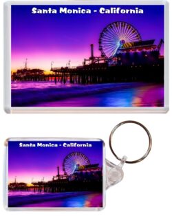 Santa Monica - USA - Jumbo Fridge Magnet & Double Sided Large Keyring Key Fob Chain Ring Gift Present Souvenir