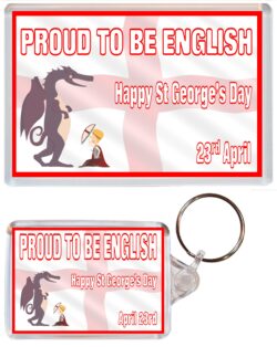 Happy St George's Day - Proud to be English- Jumbo Fridge Magnet & Double Sided Large Keyring Key Fob Chain Ring Gift Present Souvenir SG1