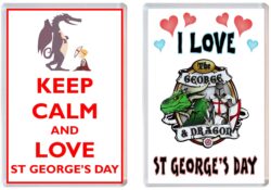 Keep Calm & I Love St George's Day (2 PACK) - Jumbo Fridge Magnet Souvenir Gift Present