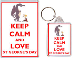 Keep Calm & Love St George's Day - Jumbo Fridge Magnet & Double Sided Large Keyring Key Fob Chain Ring Gift Present Souvenir