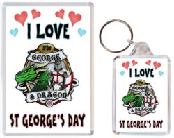 I Love St George's Day - Jumbo Fridge Magnet & Double Sided Large Keyring Key Fob Chain Ring Gift Present Souvenir