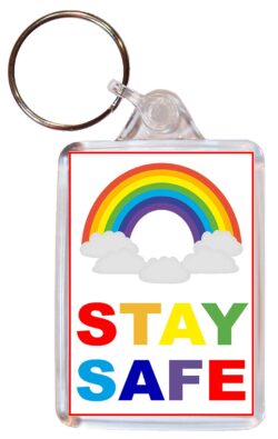Stay Safe - Rainbow - Double Sided Large Keyring Key Fob Chain Ring Gift Present Souvenir