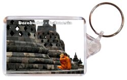 Borobudur - Java - Indonesia - Double Sided Large Keyring Key Fob Chain Ring Gift Present Souvenir 20I2