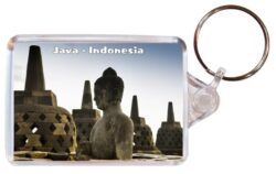 Java - Indonesia - Double Sided Large Keyring Key Fob Chain Ring Gift Present Souvenir 20I1