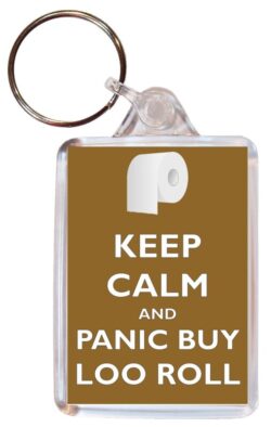 Keep Calm and Panic Buy Loo Roll - Double Sided Large Keyring Key Fob Chain Ring Gift Present Souvenir