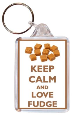 Keep Calm and Love Fudge - Double Sided Large Keyring Key Fob Chain Ring Gift Present Souvenir