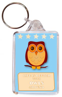 Live is Better with Owls around - Double Sided Large Keyring Souvenir Gift Present Owl Cartoon Quote