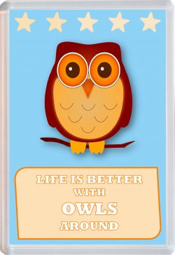 Life is Better with Owls around - Jumbo Fridge Magnet Souvenir Gift Present Owl Cartoon Quote