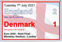 England 2 v 1 Denmark - Jumbo Fridge Magnet Souvenir Gift Present Euro 2021 Semi Final Scoreboard