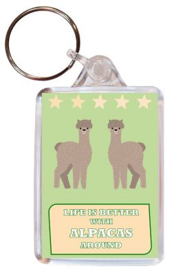 Life is Better with Alpacas around - Double Sided Large Keyring Key Fob Chain Ring Gift Present Souvenir Alpaca