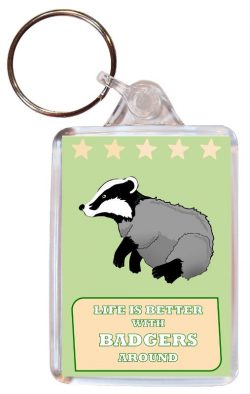 Life is Better with Badgers around - Double Sided Large Keyring Key Fob Chain Ring Gift Present Souvenir Badger