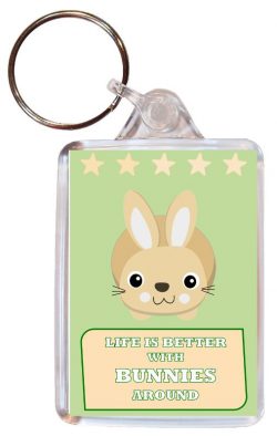 Life is Better with Bunnies around - Double Sided Large Keyring Key Fob Chain Ring Gift Present Souvenir Bunny