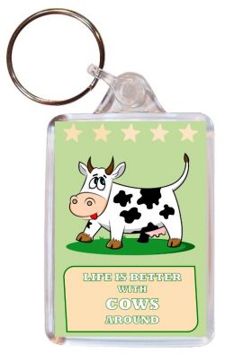 Life is Better with Cows around - Double Sided Large Keyring Key Fob Chain Ring Gift Present Souvenir Cow