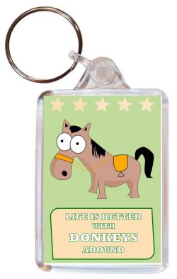 Life is Better with Donkeys around - Double Sided Large Keyring Key Fob Chain Ring Gift Present Souvenir Donkey