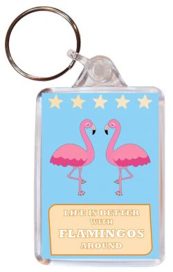 Life is Better with Flamingos around - Double Sided Large Keyring Key Fob Chain Ring Gift Present Souvenir Flamingo