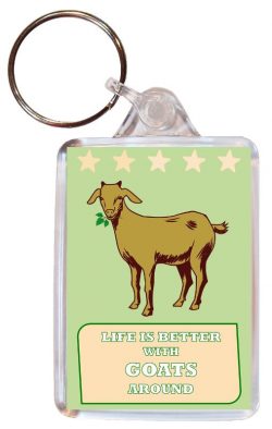 Life is Better with Goats around - Double Sided Large Keyring Key Fob Chain Ring Gift Present Souvenir Goat