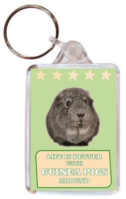Life is Better with Guinea Pigs around - Double Sided Large Keyring Key Fob Chain Ring Gift Present Souvenir Pig