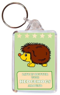 Life is Better with Hedgehogs around - Double Sided Large Keyring Key Fob Chain Ring Gift Present Souvenir Hedgehog