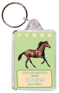 Life is Better with Horses around - Double Sided Large Keyring Key Fob Chain Ring Gift Present Souvenir Horse