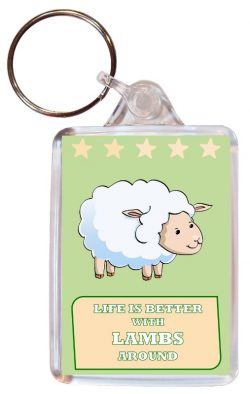Life is Better with Lambs around - Double Sided Large Keyring Key Fob Chain Ring Gift Present Souvenir