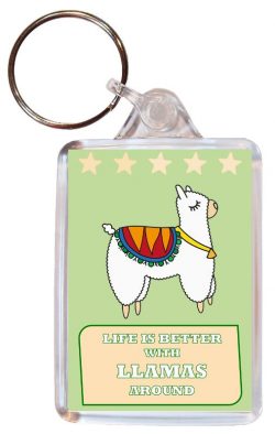 Life is Better with Llamas around - Double Sided Large Keyring Key Fob Chain Ring Gift Present Souvenir Llama
