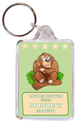Life is Better with Monkeys around - Double Sided Large Keyring Key Fob Chain Ring Gift Present Souvenir Monkey