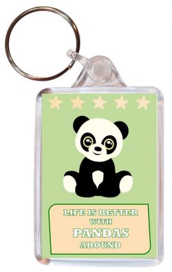 Life is Better with Pandas around - Double Sided Large Keyring Key Fob Chain Ring Gift Present Souvenir Panda